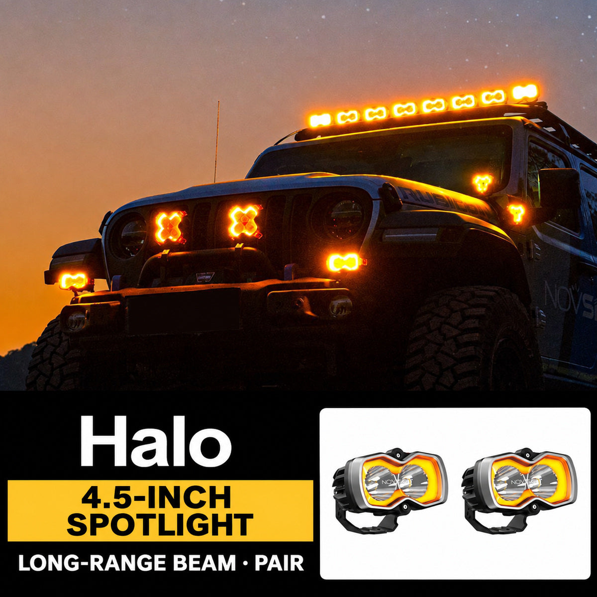 Halo A-Pillar LED Spotlight Pair – 4.5 inch long-range beam