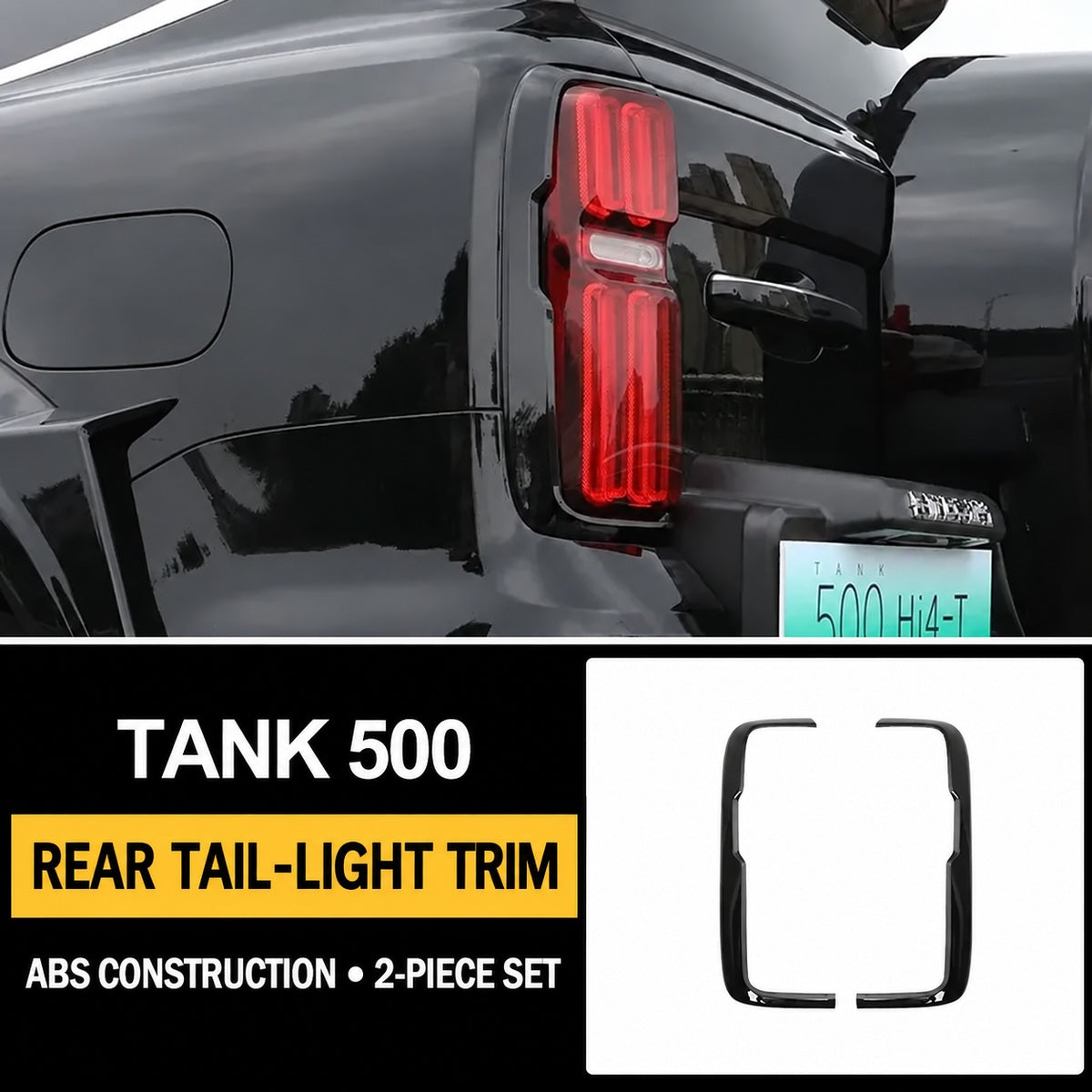 Black Knight rear tail-light trim for GWM Tank 500 Hi4-T and Hi4-Z – 2-piece set