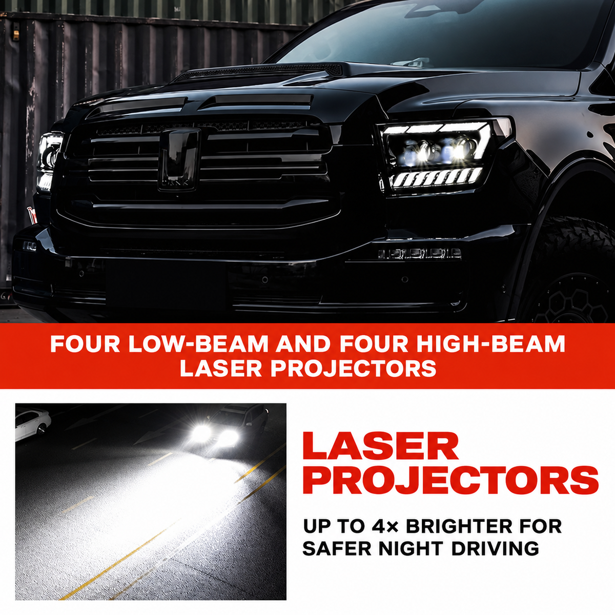 GWM Tank 500 laser headlights - low-beam and high-beam projector output