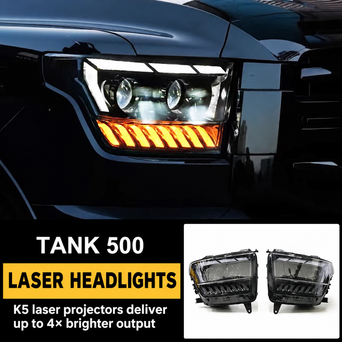 GWM Tank 500 laser headlight assemblies - white lens variant