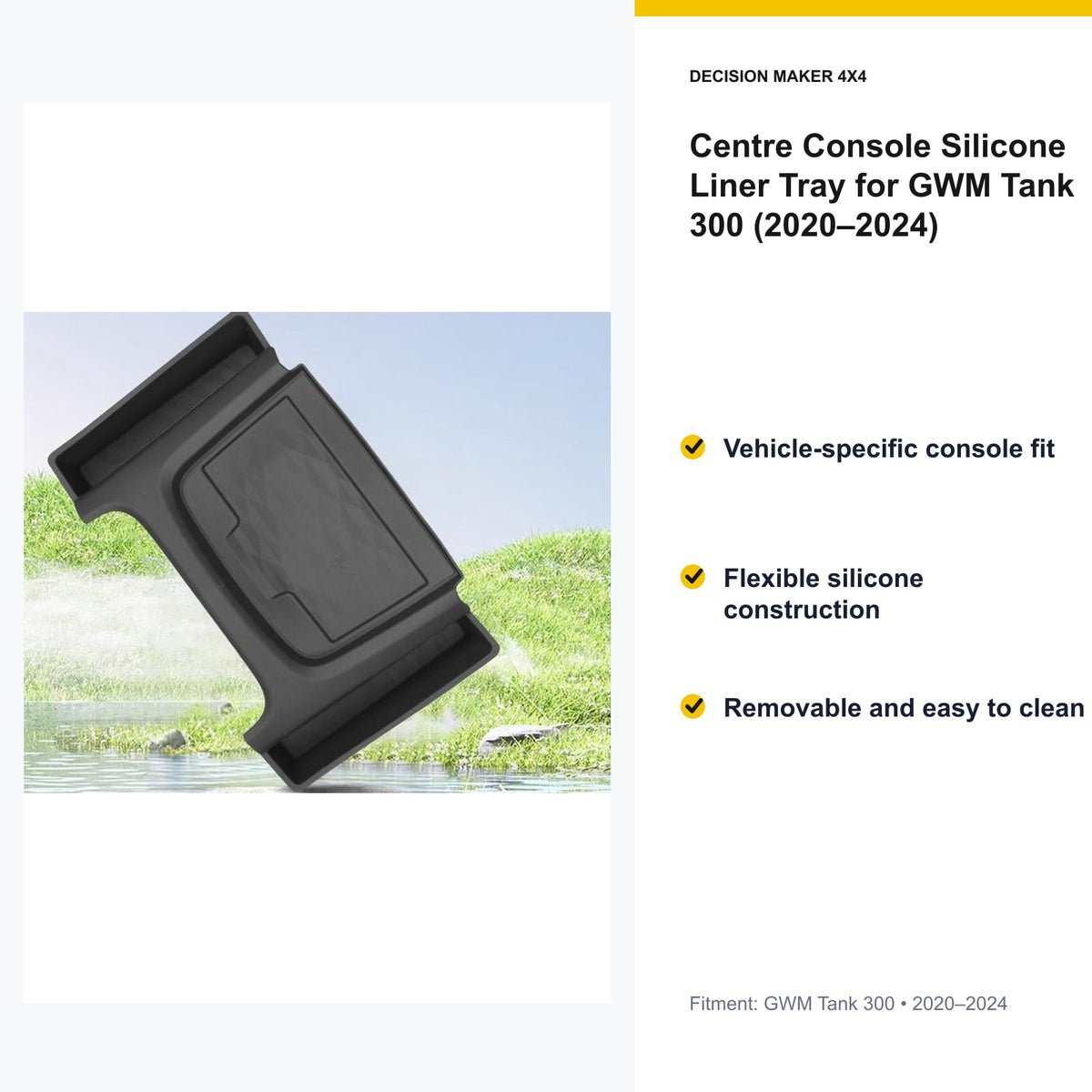 Key features of Centre Console Silicone Liner Tray for GWM Tank 300 (2020–2024)