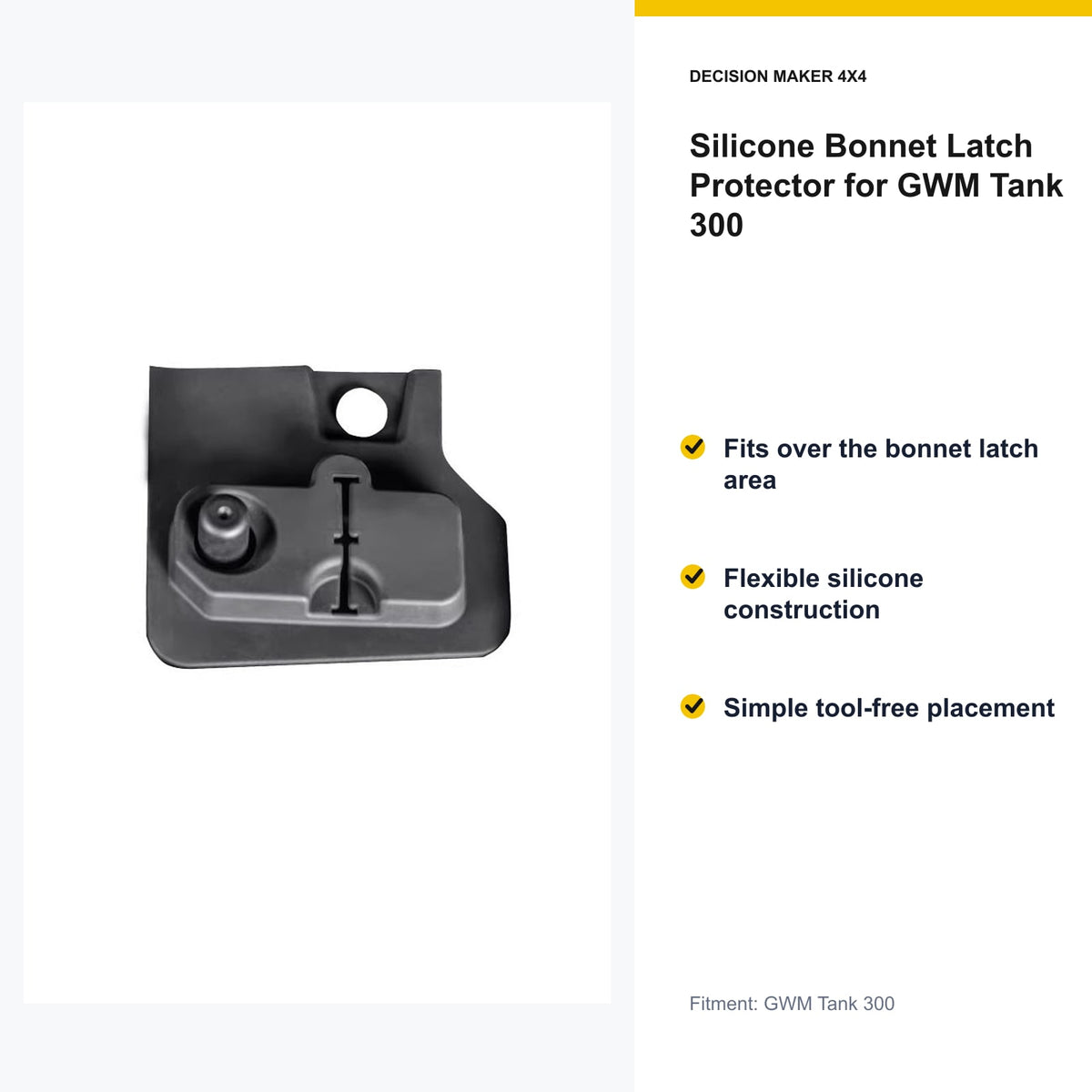 Key features of Silicone Bonnet Latch Protector for GWM Tank 300