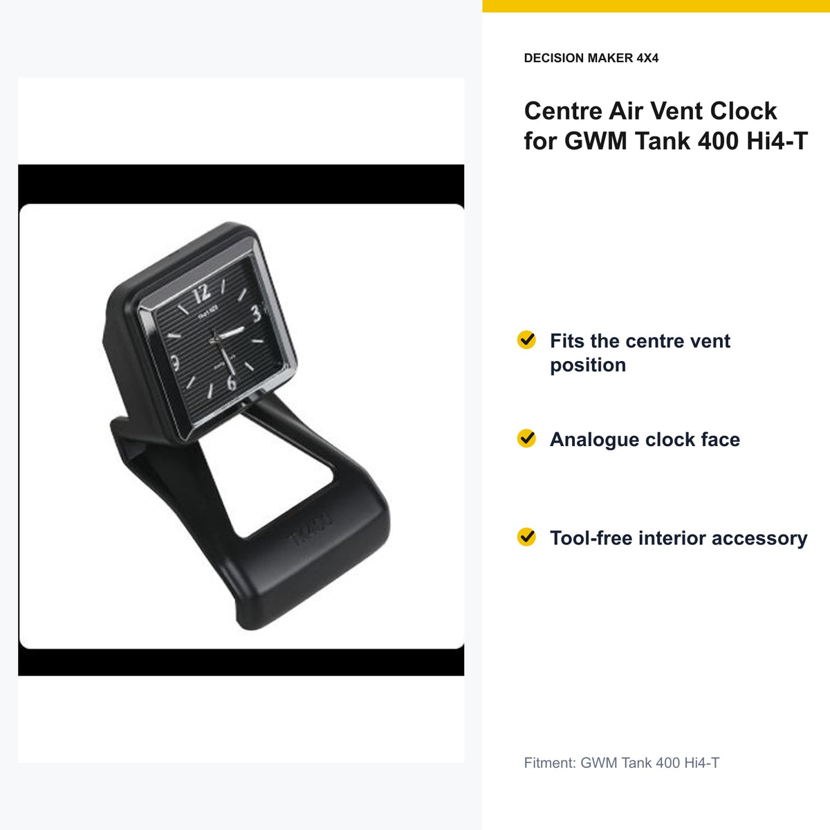 Key features of Centre Air Vent Clock for GWM Tank 400 Hi4-T