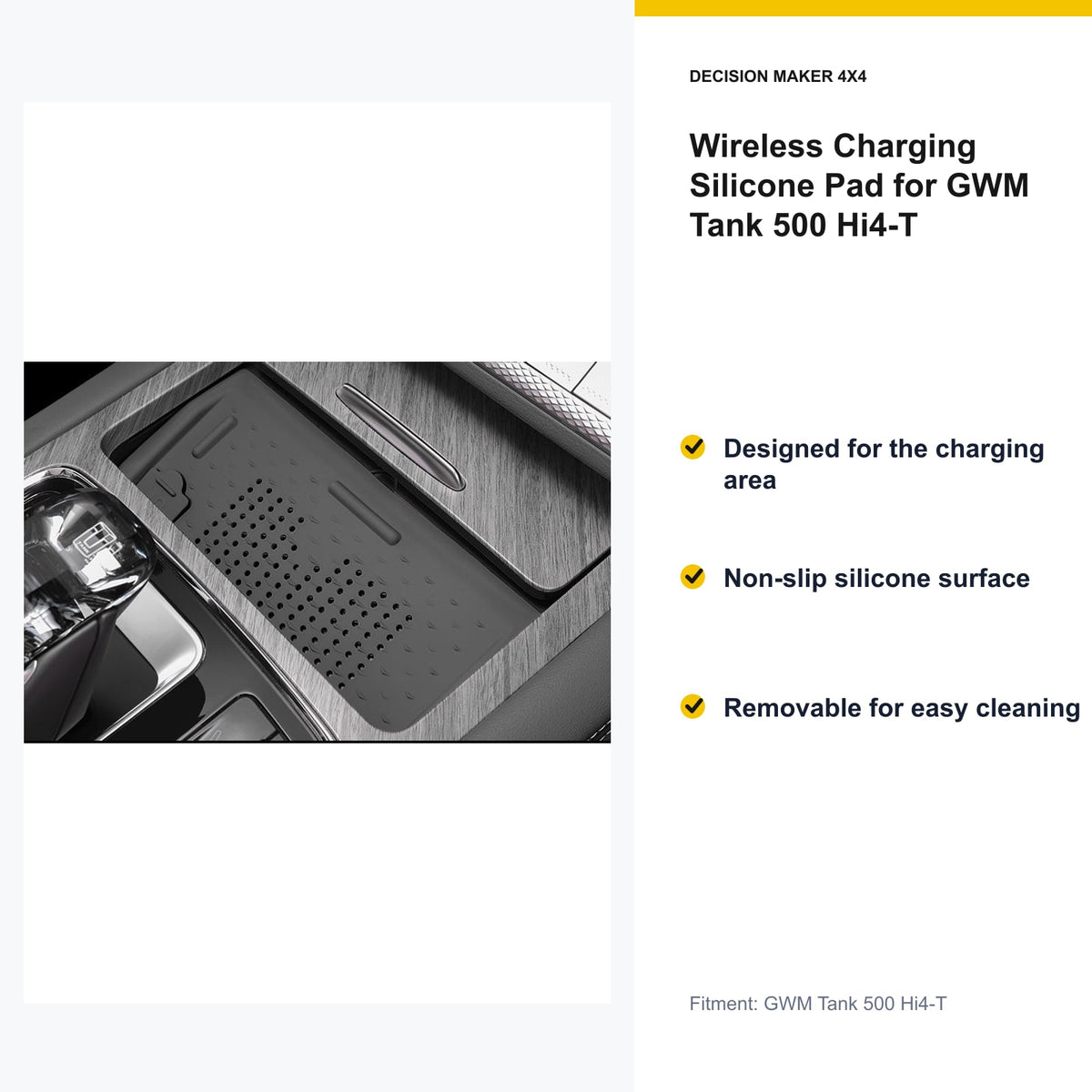 Key features of Wireless Charging Silicone Pad for GWM Tank 500 Hi4-T