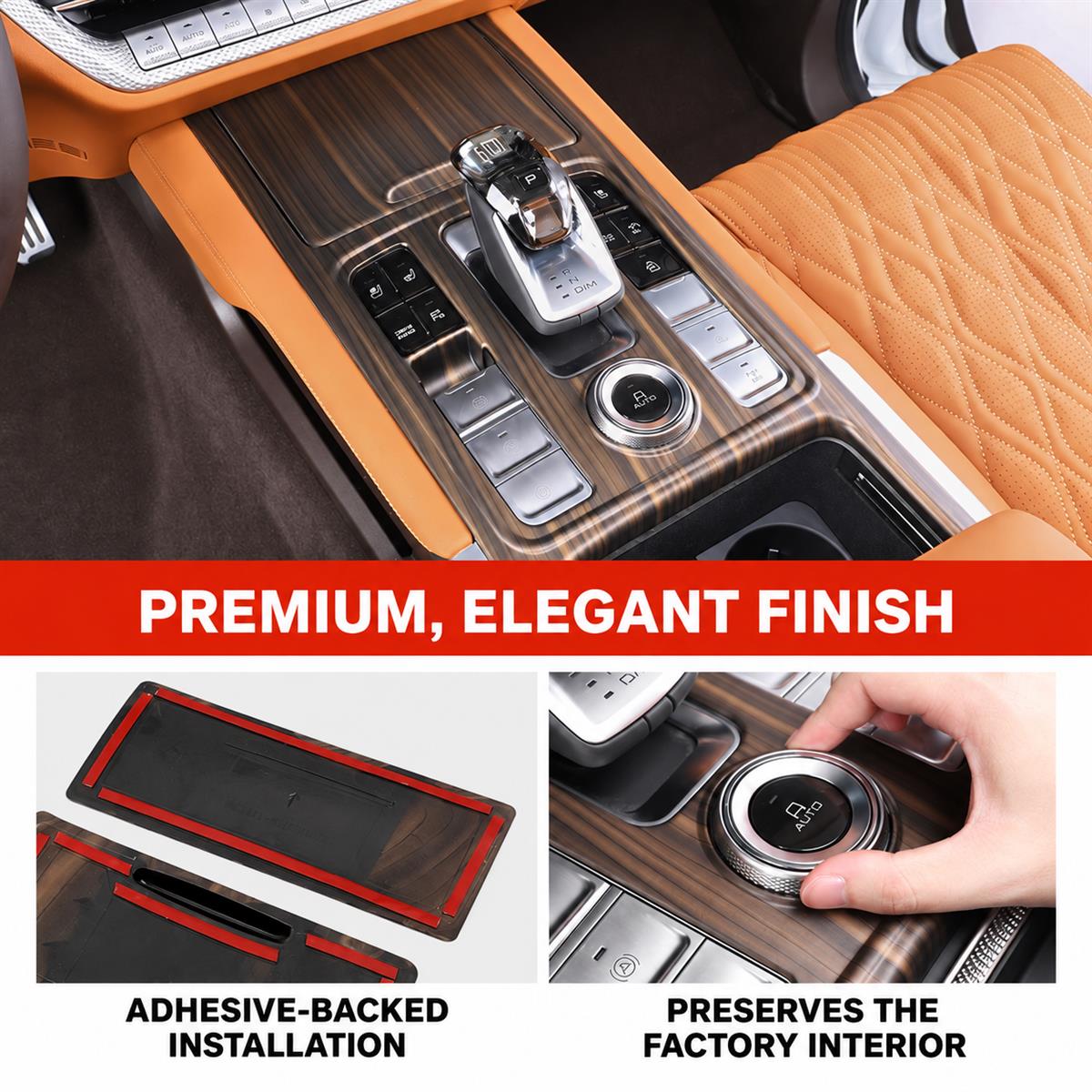 Tank 500 wood-grain trim – adhesive-backed installation