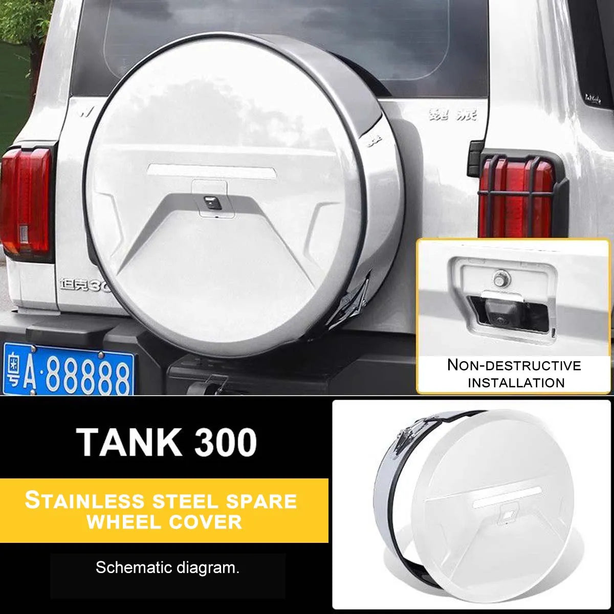Spare wheel cover made of stainless steel Tank 300