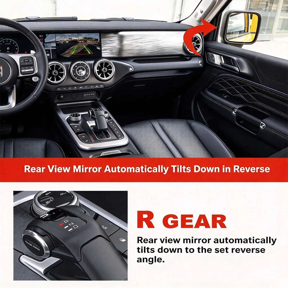 GWM Tank 300 mirror tilts downward when reverse gear is selected