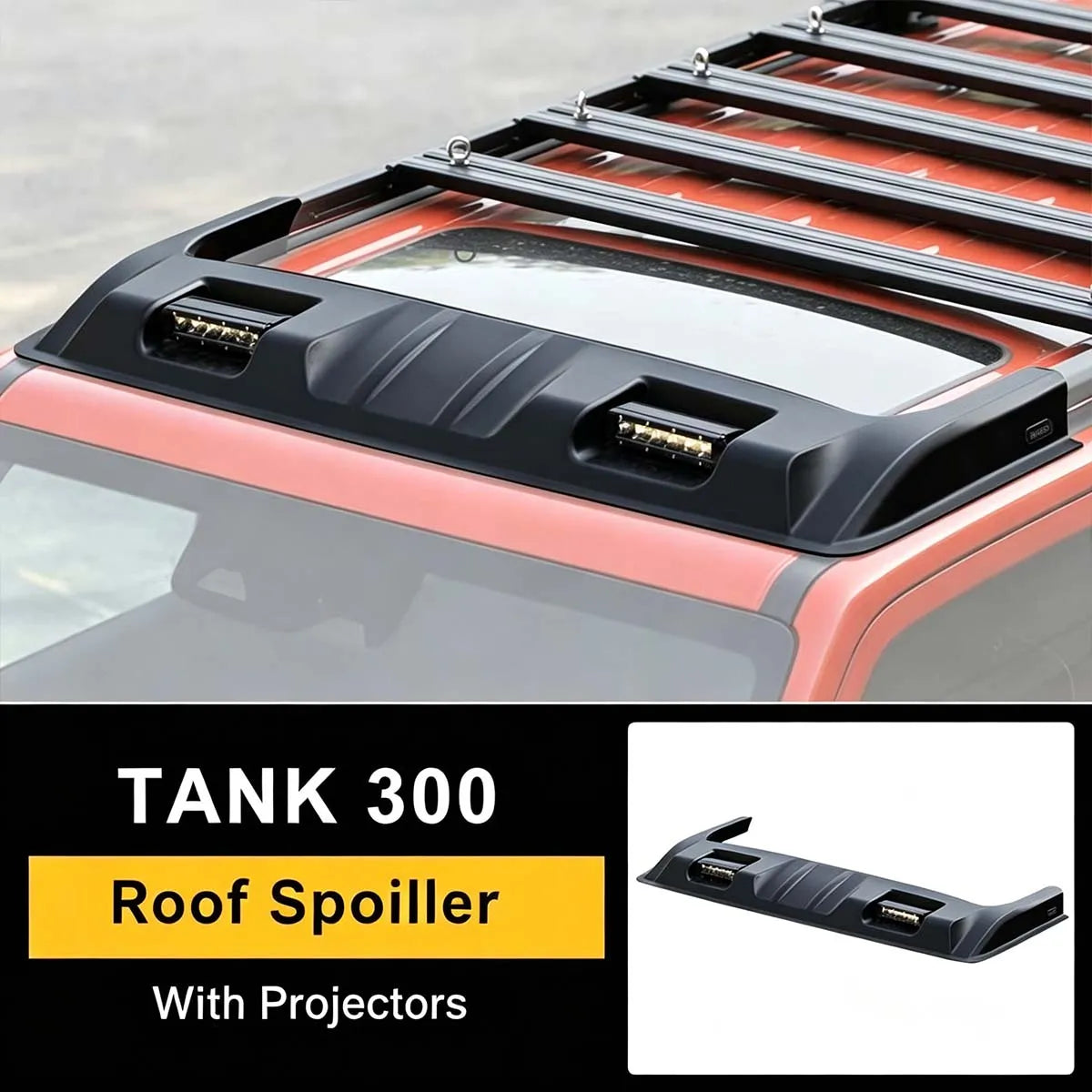 Roof spoiler with light pods for GWM Tank 300