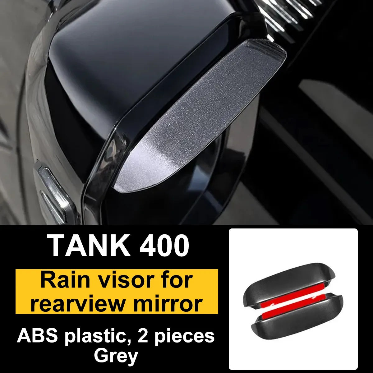 Grey side-mirror rain visors for GWM Tank 400, two-piece set