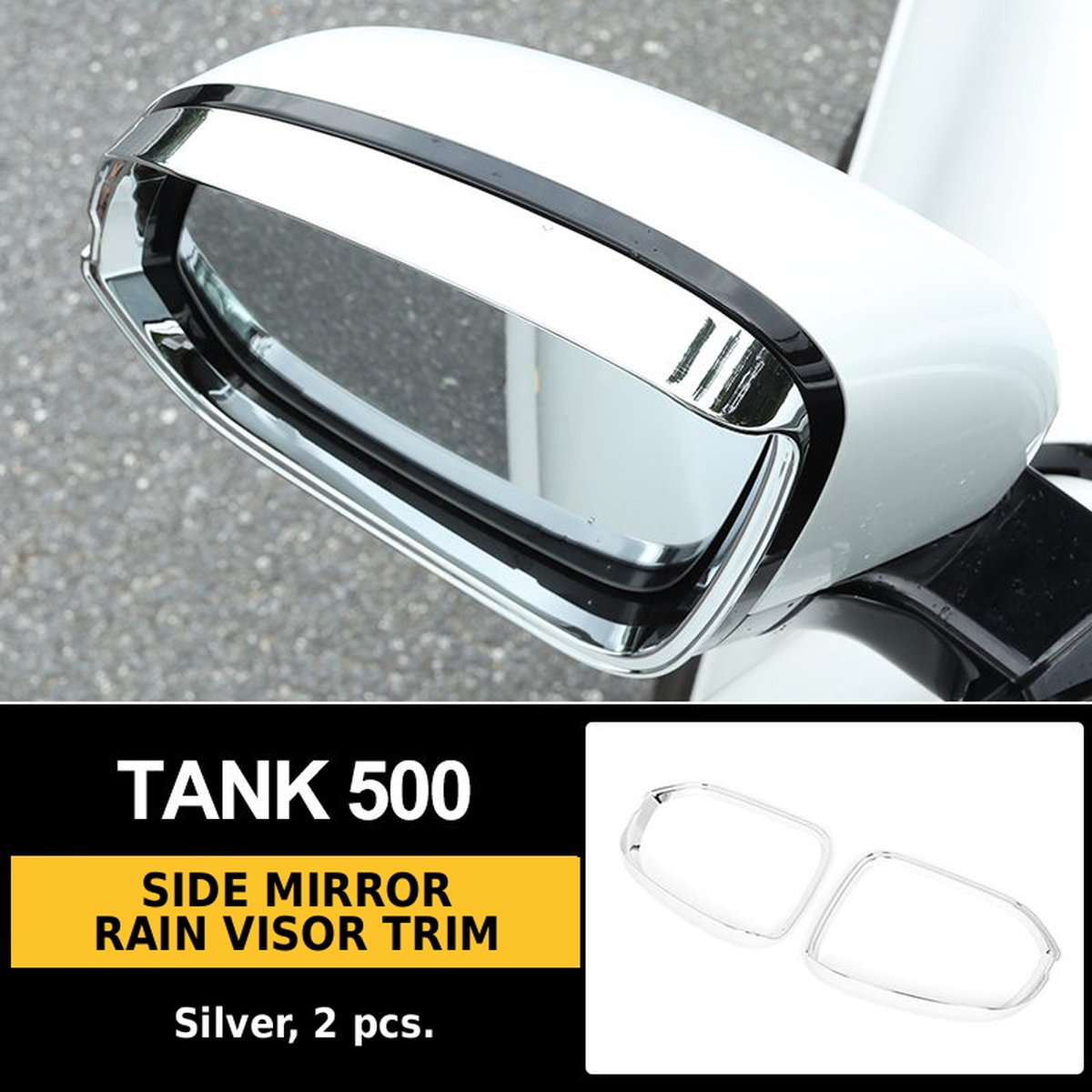 Side mirror overlay for rain protection Tank 500 – image 7#Colour_Silvery