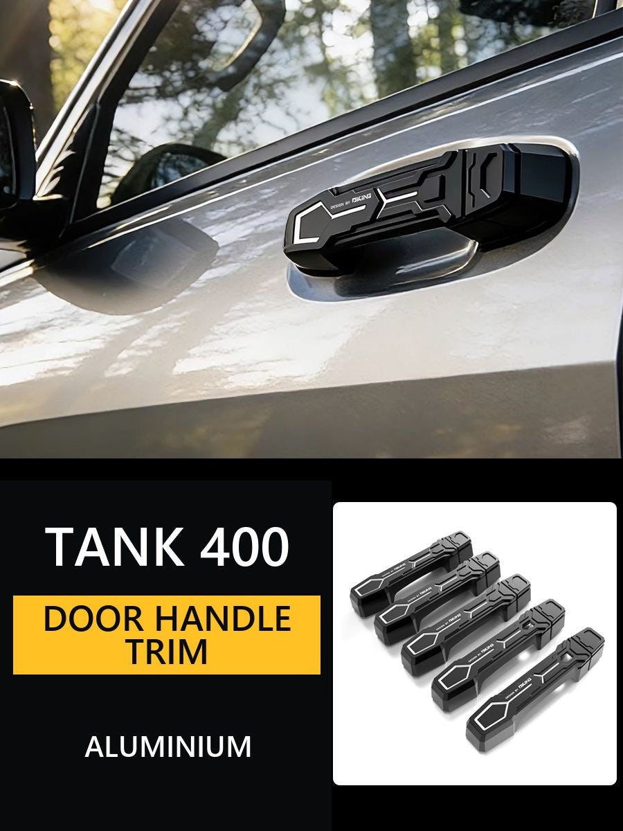 Aluminium protective linings on exterior door handles in style for Tank 400