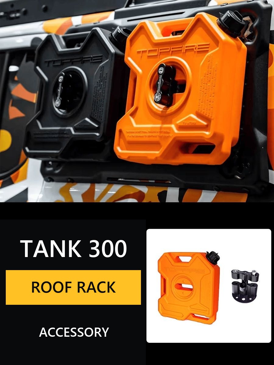 Full set of Topfire accessories for Tank 300: Roof rack, extended arches, side portals, stairs to the roof, mount for spare wheel – image 15#Colour_Black, orange