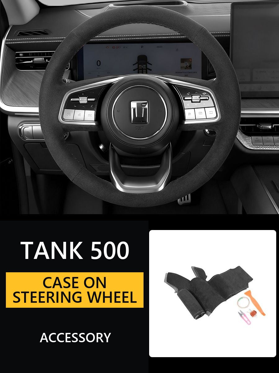 Case on the steering wheel for Tank 500 – suede material – product image 1#Colour_Black